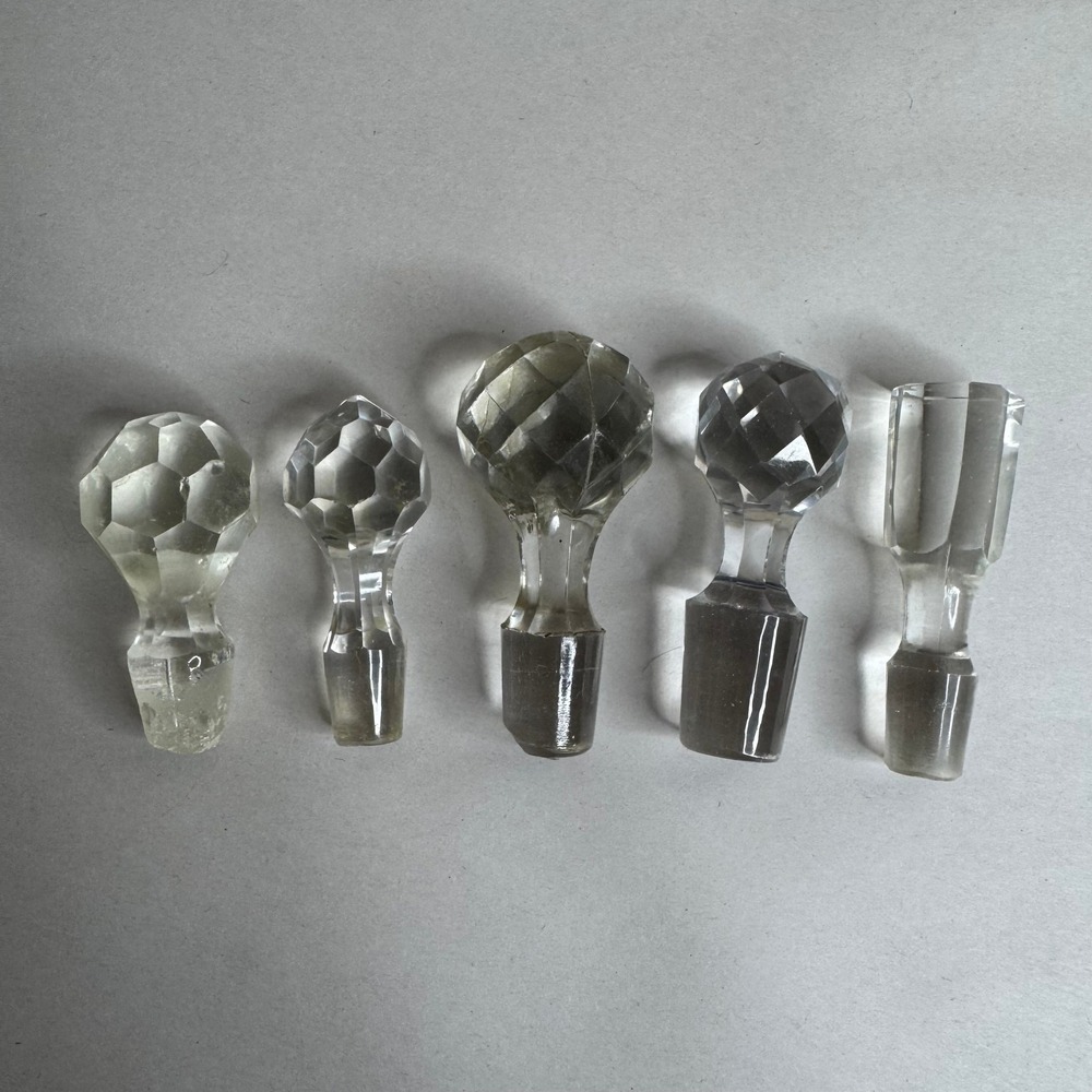 Vintage Clear Cut Glass Decanter Stoppers Lot of 5 Replacement Parts Mixed Style